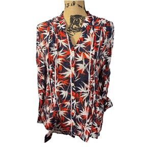 Ruby Rd Petites Size PXL Red White Blue Button Up Sheer Blouse